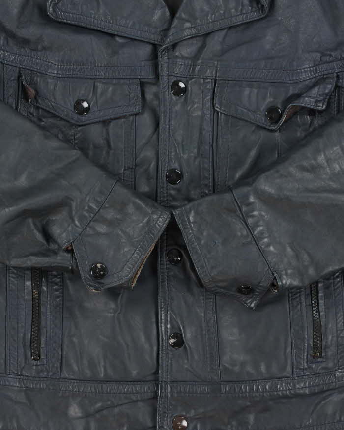 Vintage 1970s Athen's Navy Snap Button Leather Jacket - S