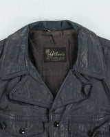 Vintage 1970s Athen's Navy Snap Button Leather Jacket - S