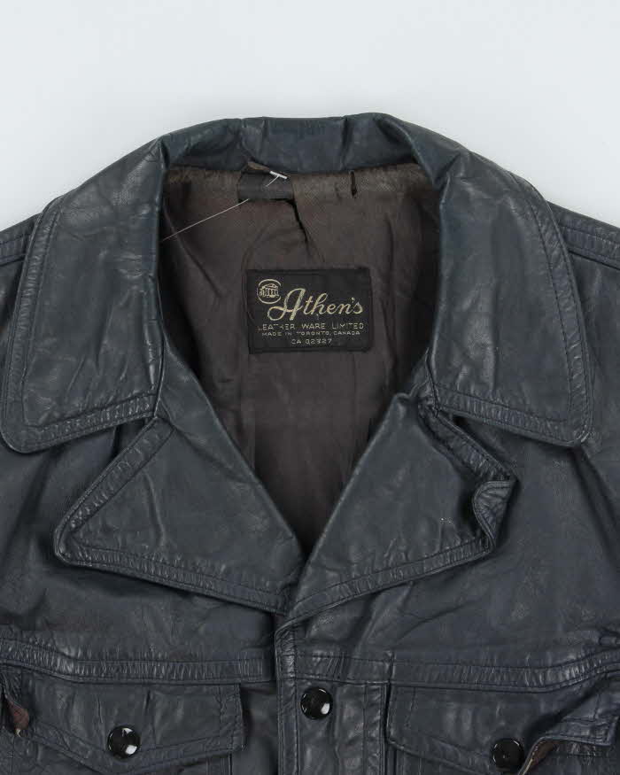 Vintage 1970s Athen's Navy Snap Button Leather Jacket - S