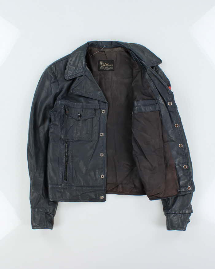 Vintage 1970s Athen's Navy Snap Button Leather Jacket - S
