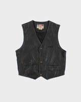 Vintage 1980s Levi's Leather Snap Button Waistcoat - M