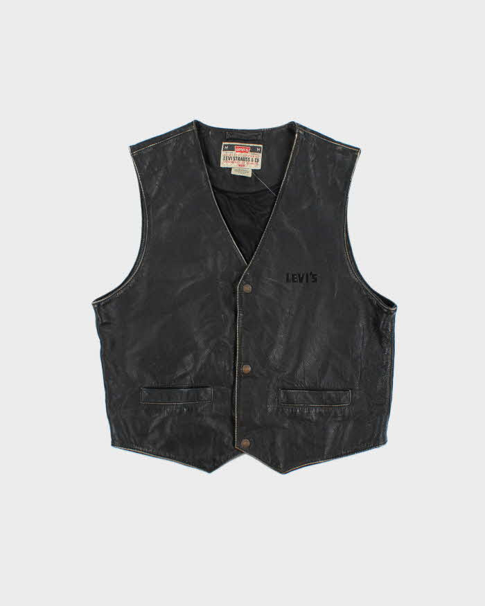 Vintage 1980s Levi's Leather Snap Button Waistcoat - M