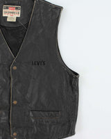 Vintage 1980s Levi's Leather Snap Button Waistcoat - M