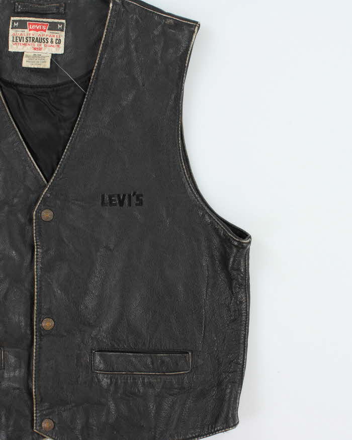 Vintage 1980s Levi's Leather Snap Button Waistcoat - M