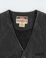 Vintage 1980s Levi's Leather Snap Button Waistcoat - M