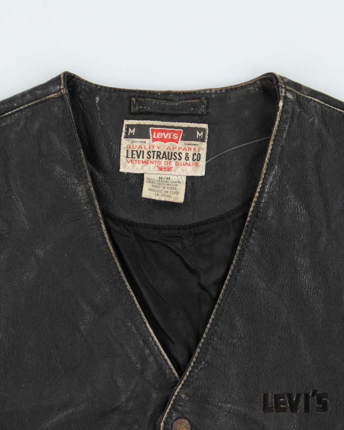 Vintage 1980s Levi's Leather Snap Button Waistcoat - M