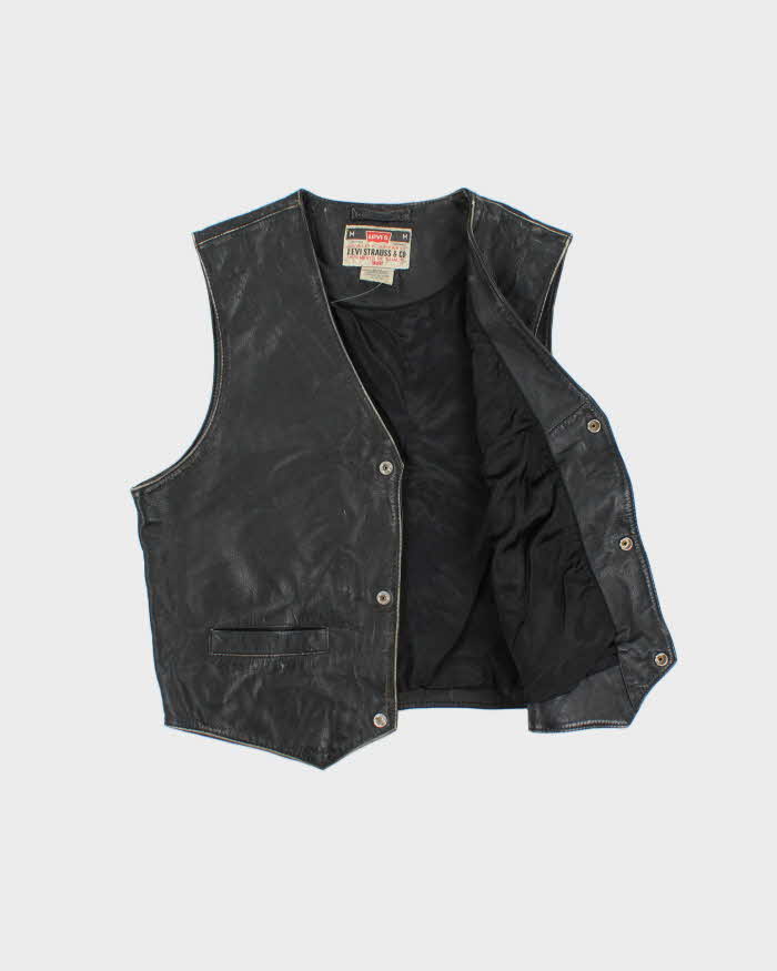 Vintage 1980s Levi's Leather Snap Button Waistcoat - M