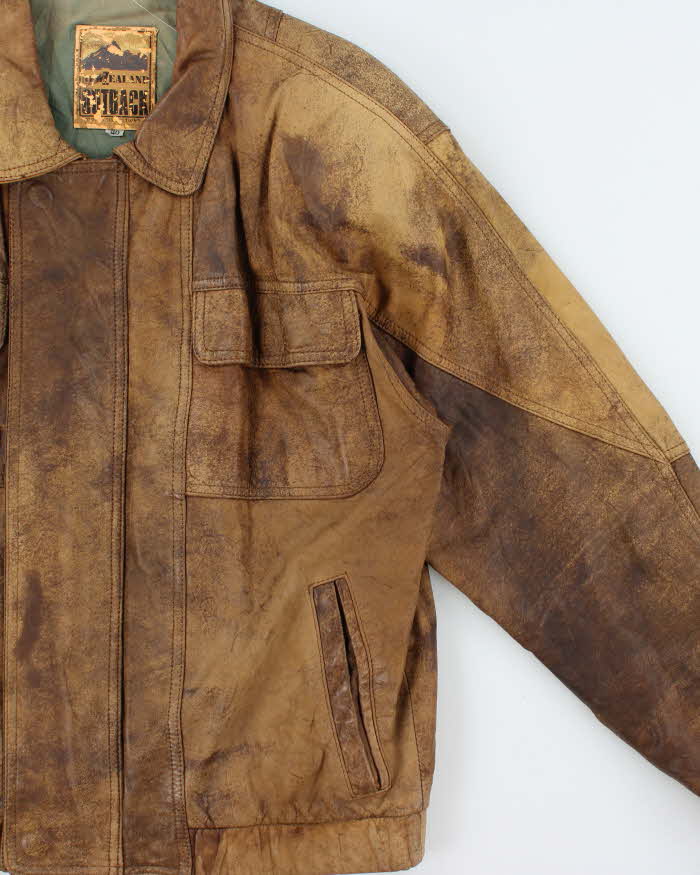 Vintage 1990s Outback Leather Patina Bomber Jacket - L