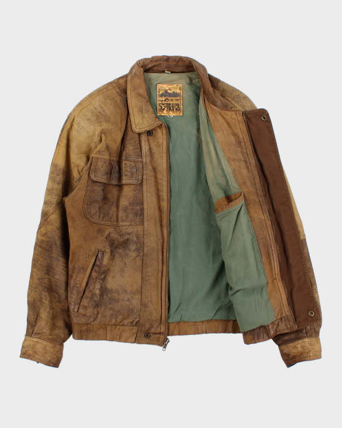 Vintage 1990s Outback Leather Patina Bomber Jacket - L