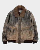Vintage Y2K 00s Eddie Bauer Leather Shearling Flight Bomber Jacket - L