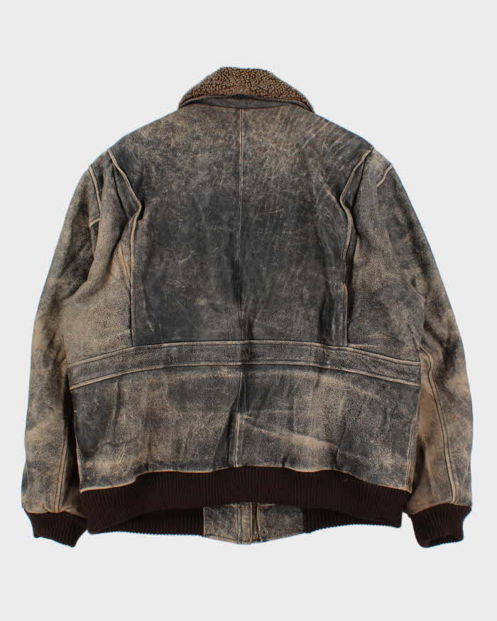 Vintage Y2K 00s Eddie Bauer Leather Shearling Flight Bomber Jacket - L
