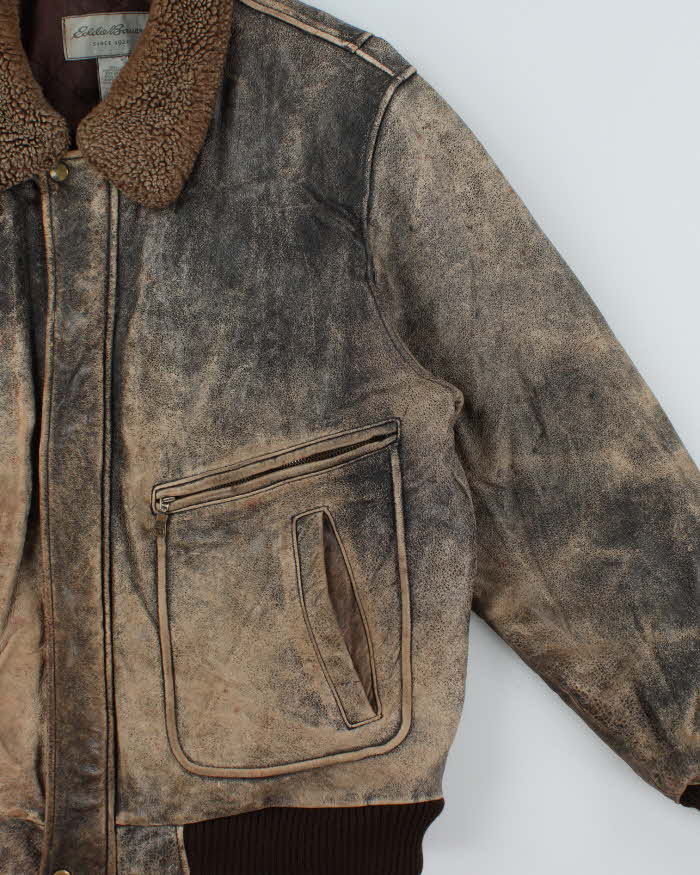 Vintage Y2K 00s Eddie Bauer Leather Shearling Flight Bomber Jacket - L