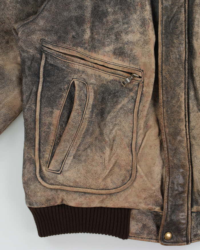Vintage Y2K 00s Eddie Bauer Leather Shearling Flight Bomber Jacket - L
