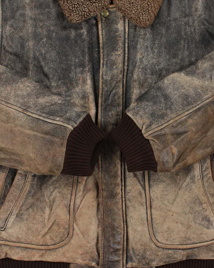 Vintage Y2K 00s Eddie Bauer Leather Shearling Flight Bomber Jacket - L