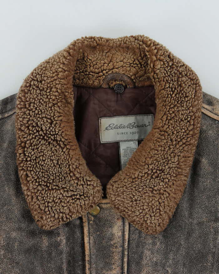 Vintage Y2K 00s Eddie Bauer Leather Shearling Flight Bomber Jacket - L