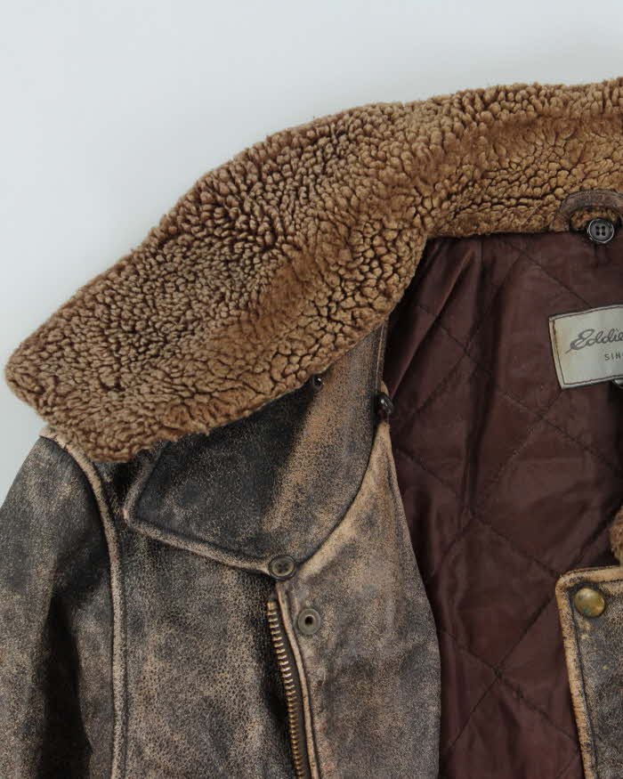 Vintage Y2K 00s Eddie Bauer Leather Shearling Flight Bomber Jacket - L