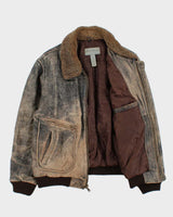 Vintage Y2K 00s Eddie Bauer Leather Shearling Flight Bomber Jacket - L