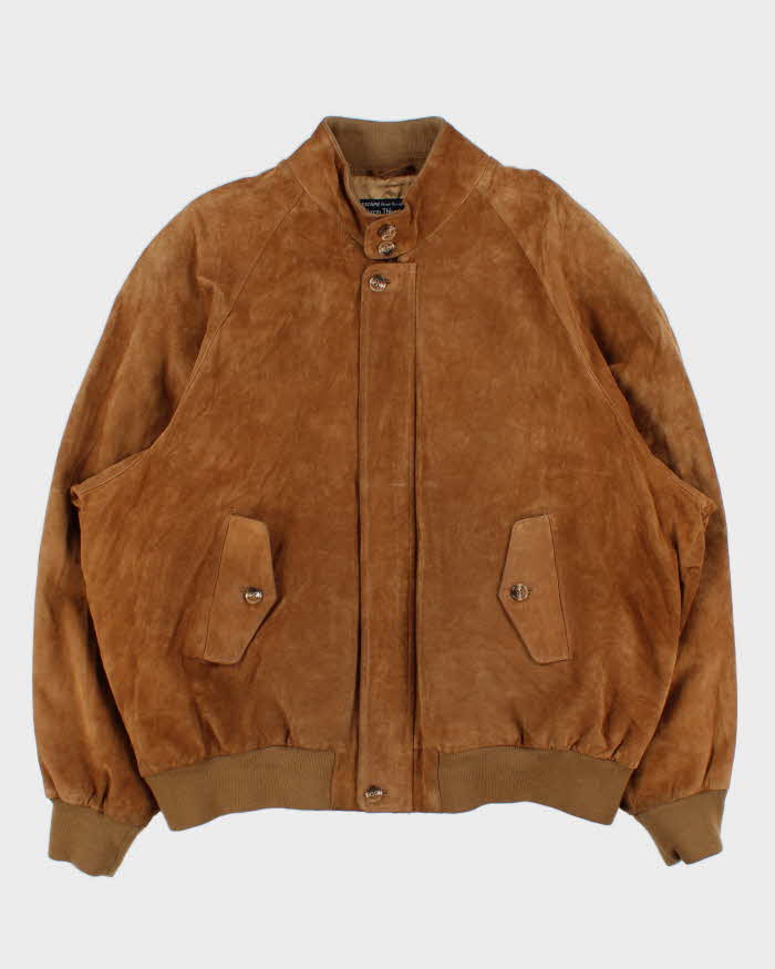 Vintage Y2K 00s Norm Thompson Tan Suede Bomber Jacket - XL