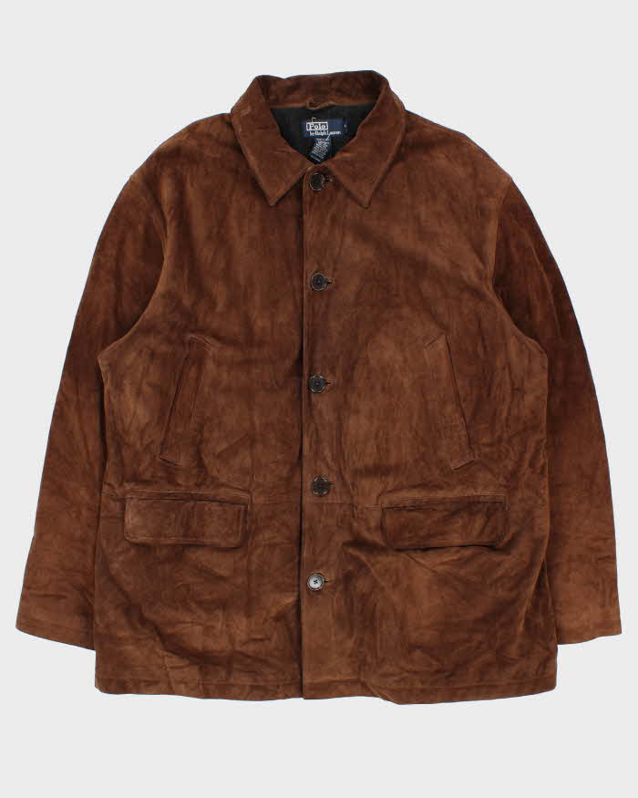 Vintage 1990s Polo Ralph Lauren Wool Lined Mid Length Suede Jacket - XL