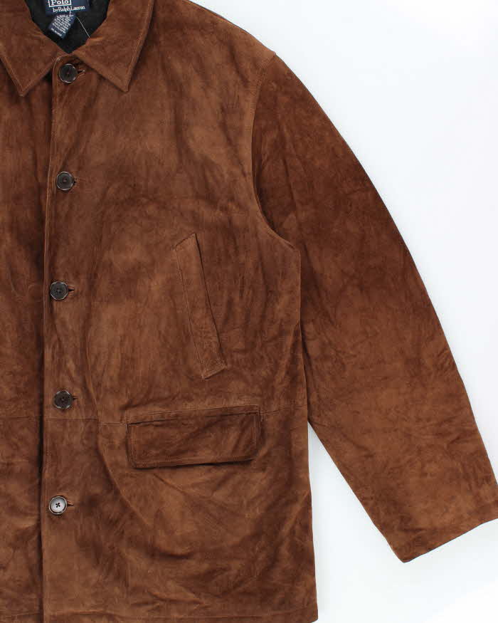 Vintage 1990s Polo Ralph Lauren Wool Lined Mid Length Suede Jacket - XL