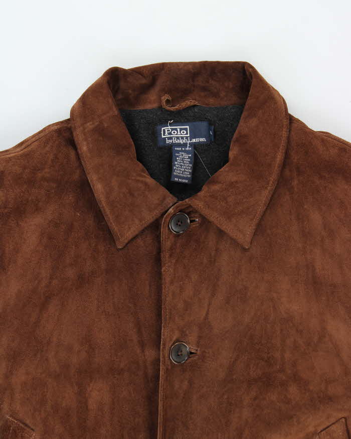 Vintage 1990s Polo Ralph Lauren Wool Lined Mid Length Suede Jacket - XL