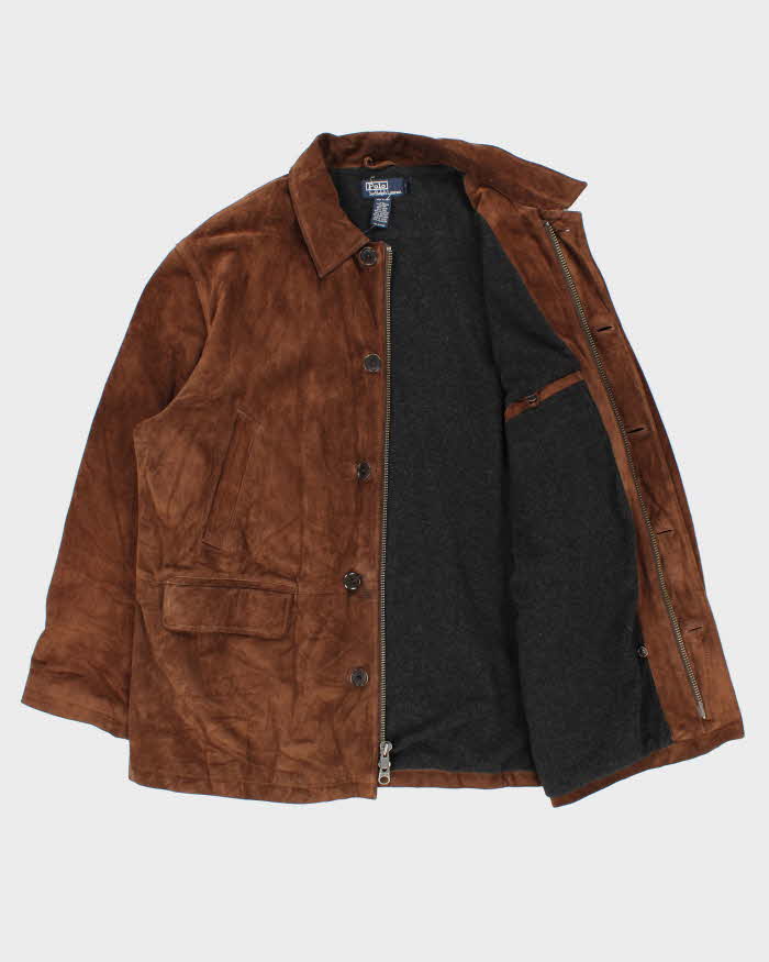 Vintage 1990s Polo Ralph Lauren Wool Lined Mid Length Suede Jacket - XL