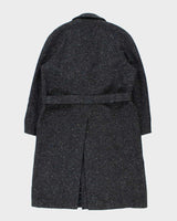 Vintage 1990s Pure Wool Made In England Speckled Herringbone Double Breasted Belted Overcoat - L
