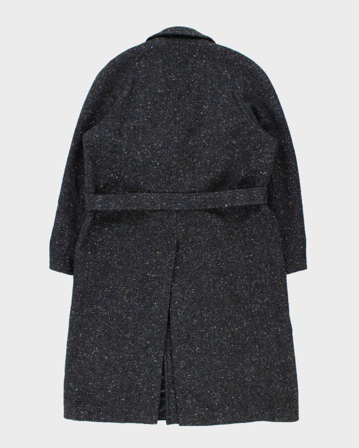 Vintage 1990s Pure Wool Made In England Speckled Herringbone Double Breasted Belted Overcoat - L