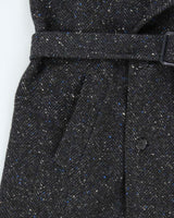 Vintage 1990s Pure Wool Made In England Speckled Herringbone Double Breasted Belted Overcoat - L