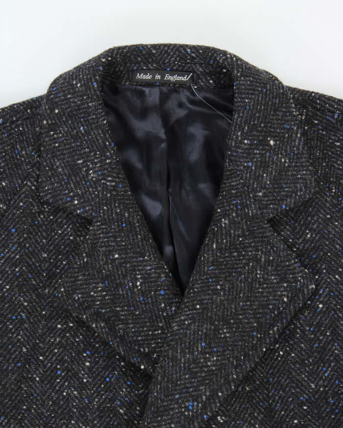 Vintage 1990s Pure Wool Made In England Speckled Herringbone Double Breasted Belted Overcoat - L