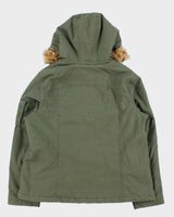 Vintage Y2K 00s Khaki Faux Fur Hooded Boxy Fireman Clasp Parka Jacket - M