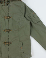 Vintage Y2K 00s Khaki Faux Fur Hooded Boxy Fireman Clasp Parka Jacket - M