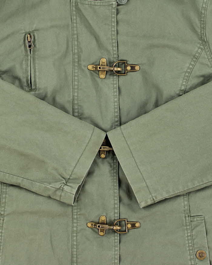 Vintage Y2K 00s Khaki Faux Fur Hooded Boxy Fireman Clasp Parka Jacket - M