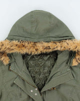 Vintage Y2K 00s Khaki Faux Fur Hooded Boxy Fireman Clasp Parka Jacket - M