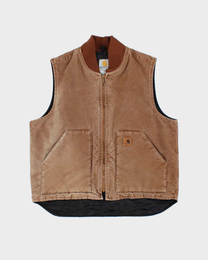 Vintage Carhartt V02 BRN Arctic Quilt Lined Duck Canvas Workwear Gilet - L