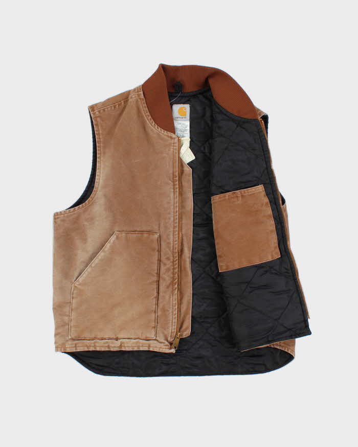 Vintage Carhartt V02 BRN Arctic Quilt Lined Duck Canvas Workwear Gilet - L