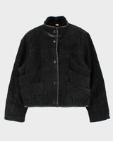 Vintage 1990s Synergy Faux Shearling Suede Bomber Jacket - M