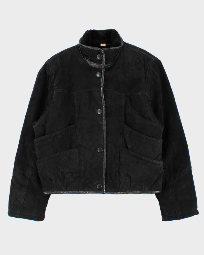 Vintage 1990s Synergy Faux Shearling Suede Bomber Jacket - M