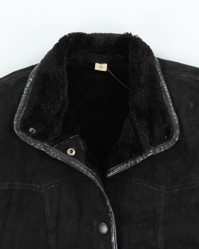 Vintage 1990s Synergy Faux Shearling Suede Bomber Jacket - M
