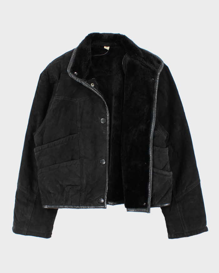 Vintage 1990s Synergy Faux Shearling Suede Bomber Jacket - M