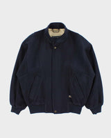 Vintage 1980s Burberry Navy Pure Wool Satin Lined Bomber Jacket - S