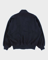 Vintage 1980s Burberry Navy Pure Wool Satin Lined Bomber Jacket - S