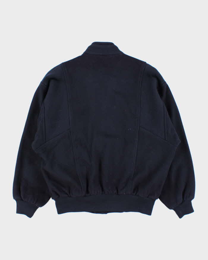 Vintage 1980s Burberry Navy Pure Wool Satin Lined Bomber Jacket - S