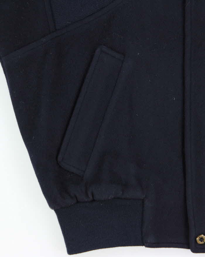 Vintage 1980s Burberry Navy Pure Wool Satin Lined Bomber Jacket - S
