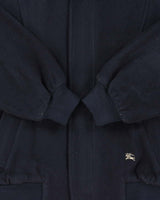 Vintage 1980s Burberry Navy Pure Wool Satin Lined Bomber Jacket - S