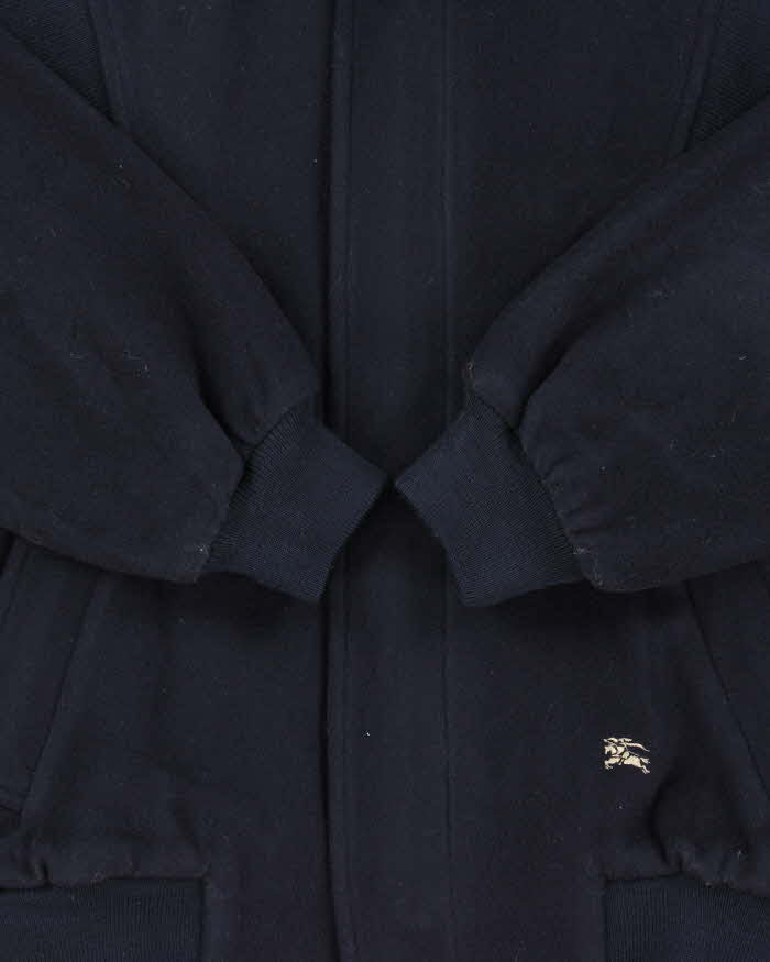 Vintage 1980s Burberry Navy Pure Wool Satin Lined Bomber Jacket - S