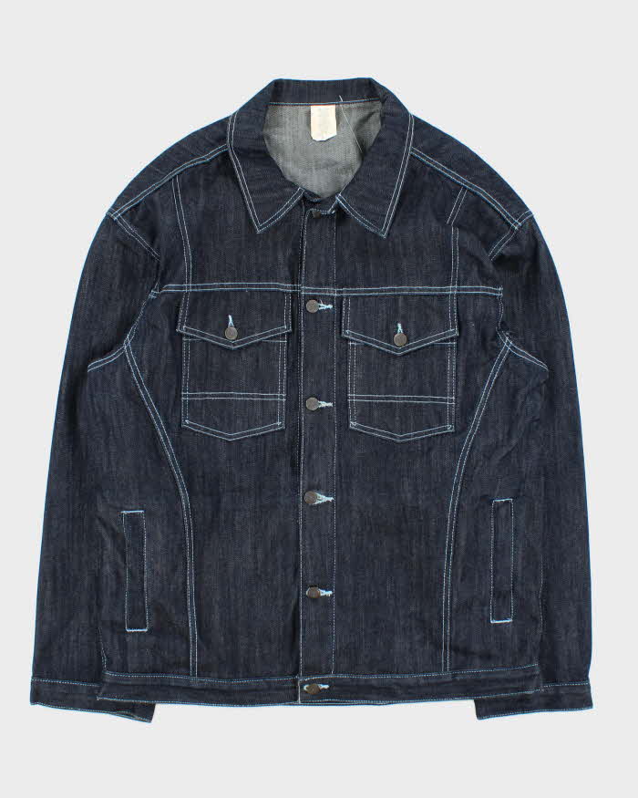 Vintage 1990s Oversized Contrast Stitch Raw Japanese Denim Jacket - L