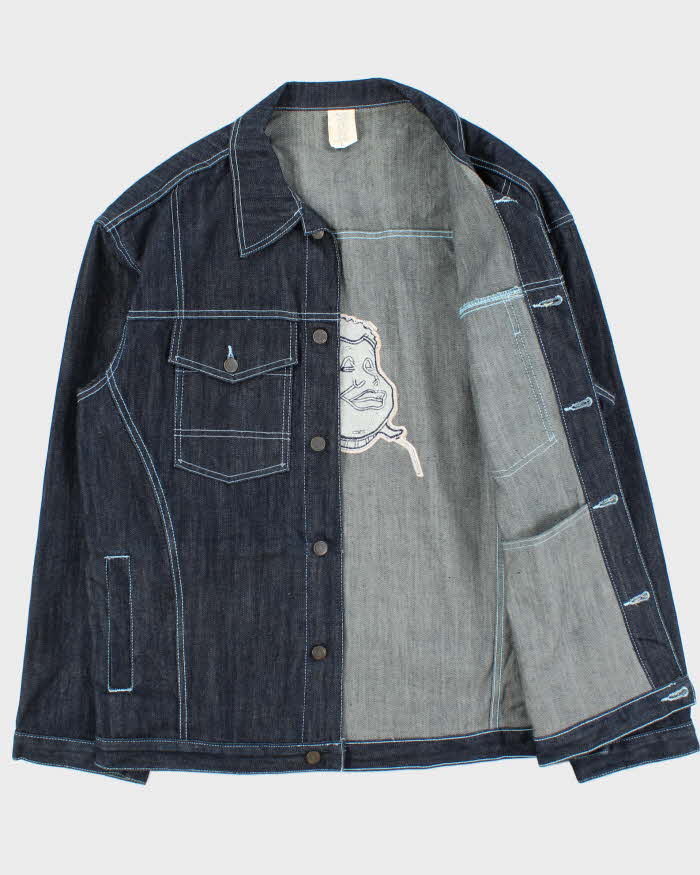 Vintage 1990s Oversized Contrast Stitch Raw Japanese Denim Jacket - L