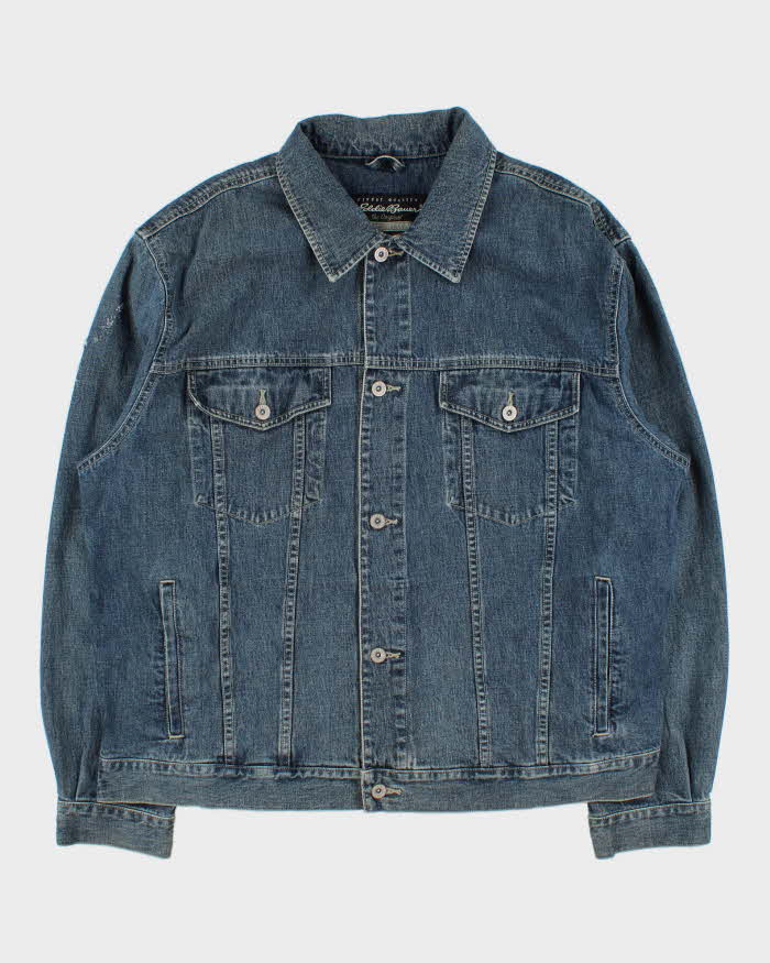 Vintage 1990s Eddie Bauer Medium Wash Denim Trucker Jacket - XL