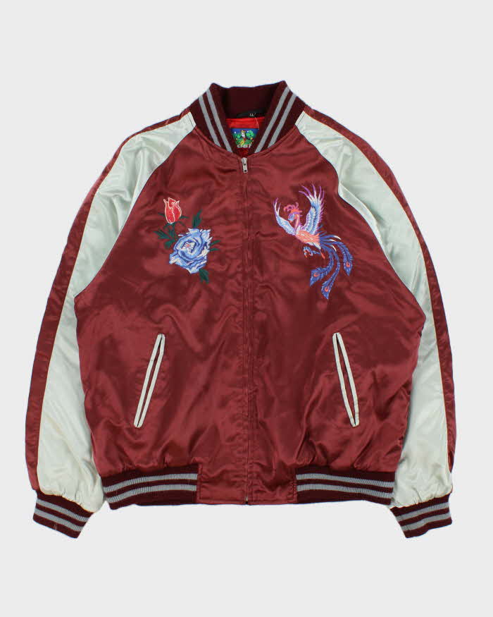 Vintage Y2K 00s Hoshihime Japan Sukajan Souvenir Satin Varsity Bomber Jacket - XL